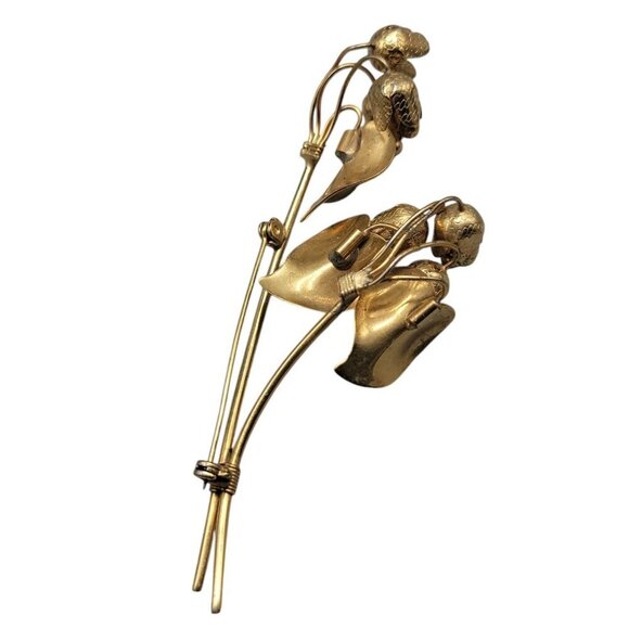 Large Flower Brooch Gold Plated Stemmed Floral Vinatge Large Pin - Picture 3 of 7